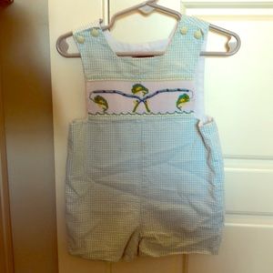 Shrimp and Grits Smocked Boys Shortall